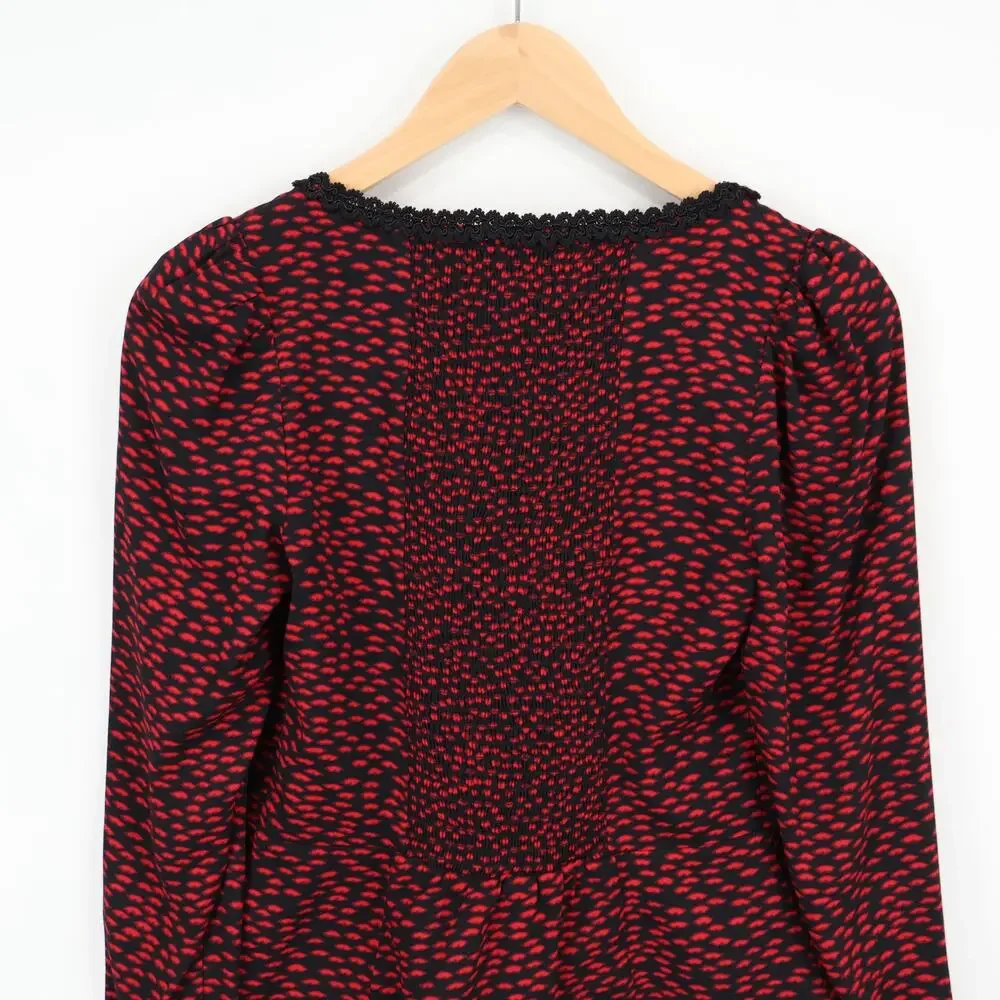 Reformation Nikky Lace Trim Top French Kiss Red Black Size 4 - Picture 7 of 7